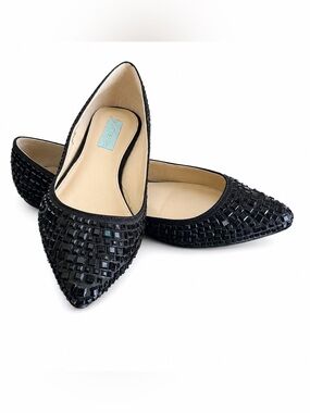 Betsey Johnson Coco Black Jeweled Pointed-Toe Flats